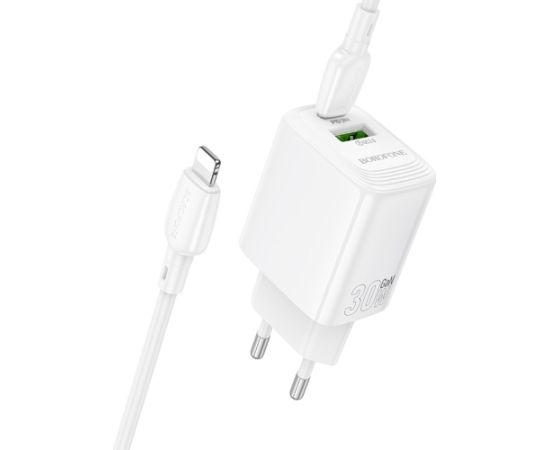 Сетевая зарядка Borofone BN29 30W USB-C/USB-A + USB-C to Lightning cable 1.0m белая