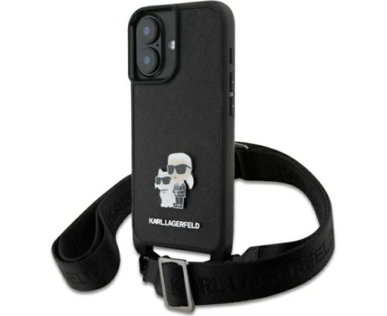 Karl Lagerfeld Saffiano Crossbody Strap Metal Karl and Choupette Aizsargapvalks priekš Apple iPhone 16