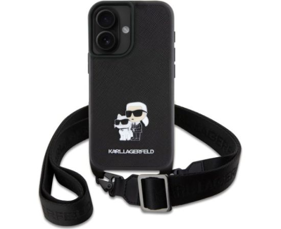 Karl Lagerfeld Saffiano Crossbody Strap Metal Karl and Choupette Aizsargapvalks priekš Apple iPhone 16