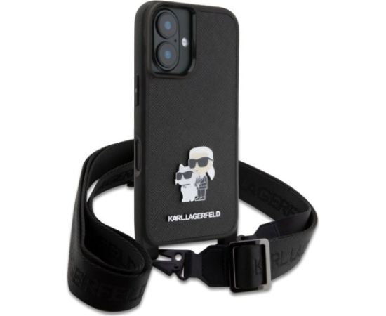 Karl Lagerfeld Saffiano Crossbody Strap Metal Karl and Choupette Aizsargapvalks priekš Apple iPhone 16