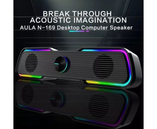 Aula N-169B-BT 2in1 Bezvadu Bluetooth TV Soundbar / PC Poratīvā 2.0 10W Skaļrunis 3.5mm + USB RGB Melns