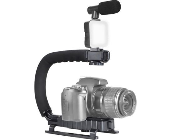 Elight 4U Rokas stabilizātors Telefonam & Sporta / DLSR Kamerai ar 1/4 fix ar Led Gaismu / Mikrofonu