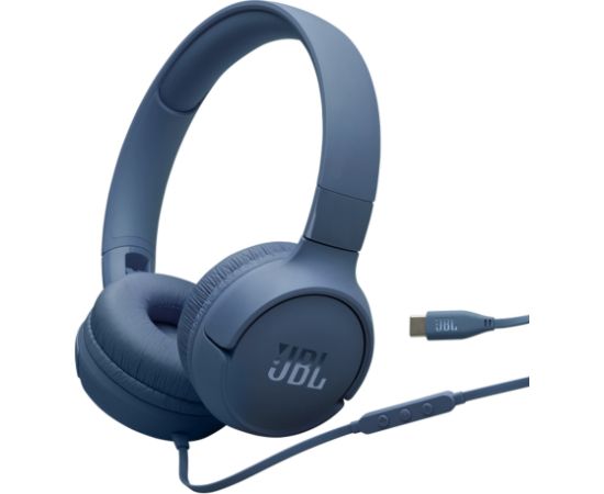 JBL Tune 520CB stereo vadu USB-C saliekamie auss austiņas ar mikrofoniem un balsi kontrolējošu tālvadību zils