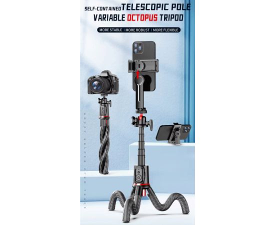 Elight C03 Octopus fleksibls statīvs 66cm ar telefona/ LED gredzena / 1/4 skrūves stiprinājums un shutter poga melna