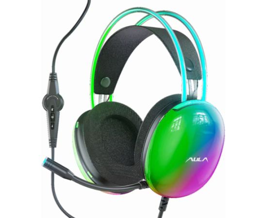 Aula S505 RGB Gaismas Spēļu Austiņas 50mm skaļruņi 2.1m USB2.0 HD audio/mikrofona kabelis Melns
