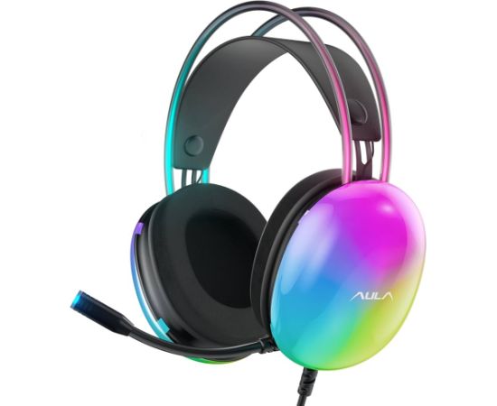 Aula S505 RGB Gaismas Spēļu Austiņas 50mm skaļruņi 2.1m USB2.0 HD audio/mikrofona kabelis Melns