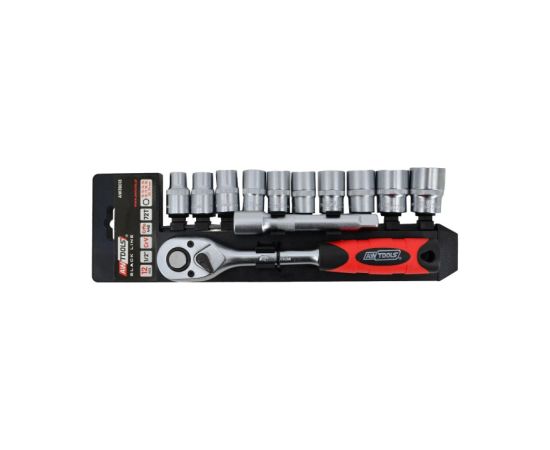 Uzgriežņa galviņu komplekts AWTools AW39011BL; 1/4''; 4-13 mm; 14 gab.