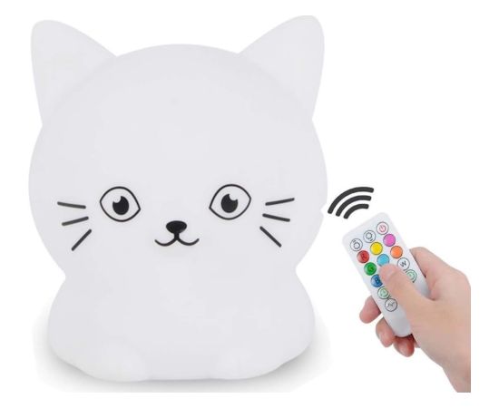 Elight CA1 Kaķītis Mīkta silikona Bērnu Krāsaina Nakts Led lampa ar akumulātoru / USB & pulti Balta
