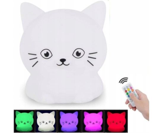 Elight CA1 Kaķītis Mīkta silikona Bērnu Krāsaina Nakts Led lampa ar akumulātoru / USB & pulti Balta