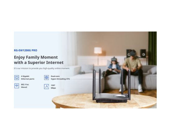 Ruijie RG-EW1200G PRO 1300 Мбит/с Wi-Fi 5 Двухдиапазонный 6 дБи 5 ГГц Гигабитный x3 LAN Mesh Беспроводной Роутер Черный