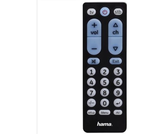 Hama Universālā IR Tālvadības pults 2-in-1 Lieli Apgaismotie Pogu Mācītājs Melns