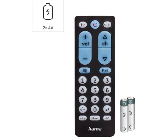 Hama Universālā IR Tālvadības pults 2-in-1 Lieli Apgaismotie Pogu Mācītājs Melns