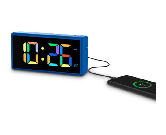 Hama Ibiza Digitālais Modinātājs Ar Multikoloru LCD Displeju USB Lādēšana Zils