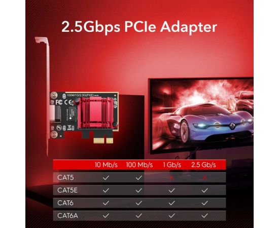 Cudy PE25 2.5G Ethernet PCIe Adapter Realtek Chipset VLAN Jumbo Frame Flow Control Melns