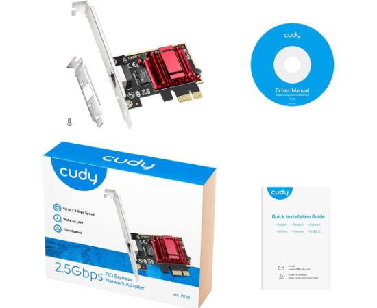 Cudy PE25 2.5G Ethernet PCIe Adapter Realtek Chipset VLAN Jumbo Frame Flow Control Melns