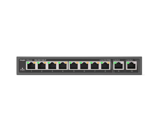 Ruijie RG-ES110D-P 8-port 10/100Mbps 6kV 5.6Gbps 8 PoE+ Slēdzis Melns