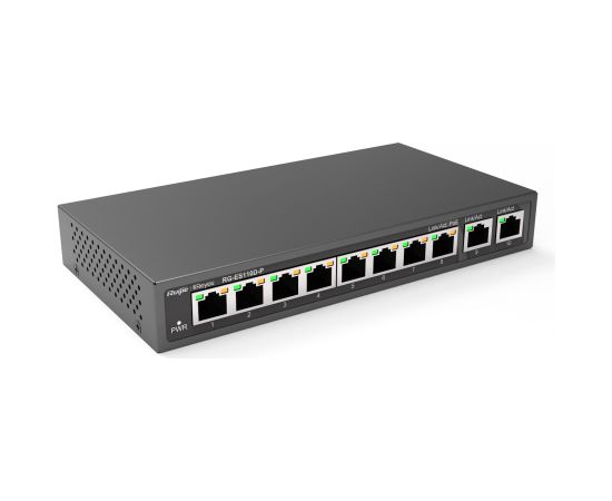 Ruijie RG-ES110D-P 8-port 10/100Mbps 6kV 5.6Gbps 8 PoE+ Slēdzis Melns
