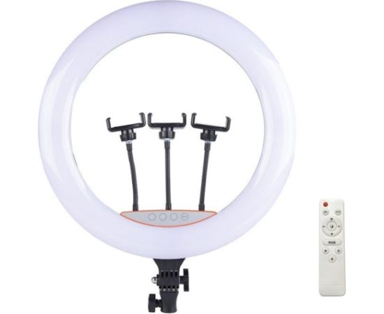 Elight SR18 46cm LED apgaismojošais gredzens ar 3x smartfona turētāju + 220V adapteri + BT tālvadības pulti Melns