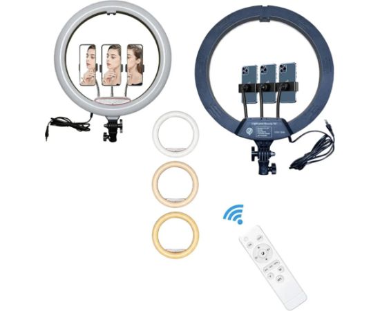Elight SR18 46cm LED apgaismojošais gredzens ar 3x smartfona turētāju + 220V adapteri + BT tālvadības pulti Melns