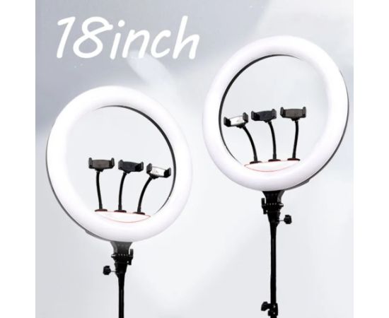Elight SR18 46cm LED apgaismojošais gredzens ar 3x smartfona turētāju + 220V adapteri + BT tālvadības pulti Melns