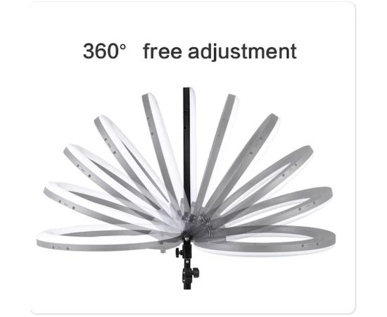 Elight SR18 46cm LED apgaismojošais gredzens ar 3x smartfona turētāju + 220V adapteri + BT tālvadības pulti Melns