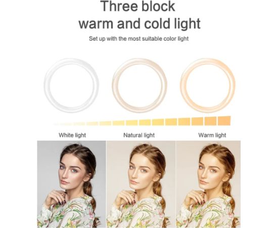 Elight SR18 46cm LED apgaismojošais gredzens ar 3x smartfona turētāju + 220V adapteri + BT tālvadības pulti Melns