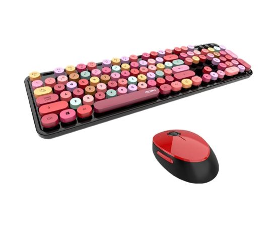 MOFII Sweet Bezvadu 2.4G Klaviatūra pilna izmēra un optiskā  pele 2.4G USB Melna ar dizaina multi krāsu pogām
