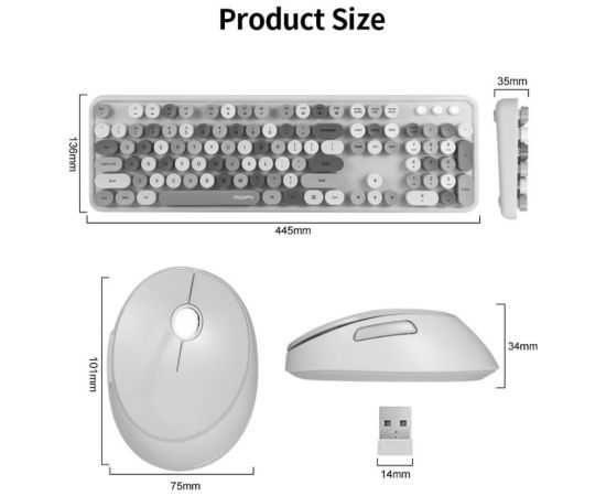 MOFII Sweet Bezvadu 2.4G Klaviatūra pilna izmēra un optiskā  pele 2.4G USB Melna ar dizaina multi krāsu pogām
