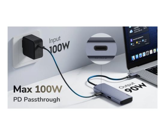 Cudy UH606 PortMate USB-C 6-in-1 Hubs 4K 60Hz HDMI Gigabit LAN 3x USB-A Enerģijas Ieeja Pelēks