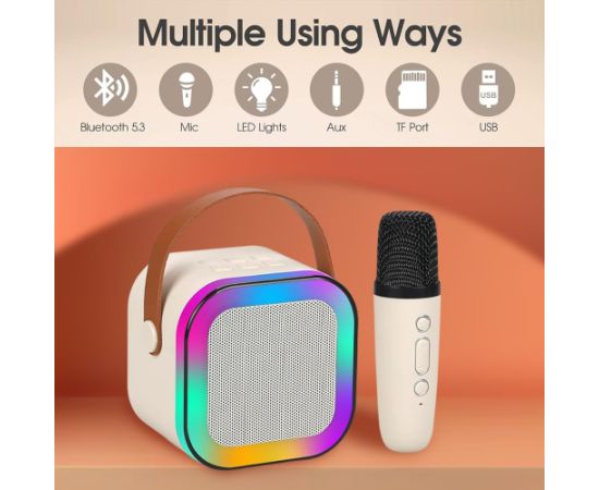 Kiddyz K12 Karaoke komplekts ar Bluetooth bezvadu 6W skaļruni un 1x mikrofonu ar RGB gaismu rozā