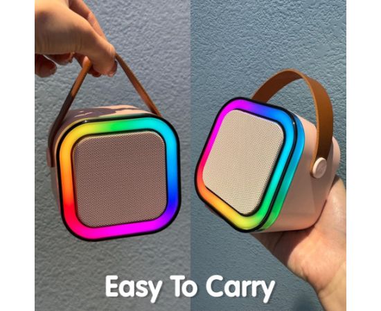 Kiddyz K12 Karaoke komplekts ar Bluetooth bezvadu 6W skaļruni un 1x mikrofonu ar RGB gaismu rozā