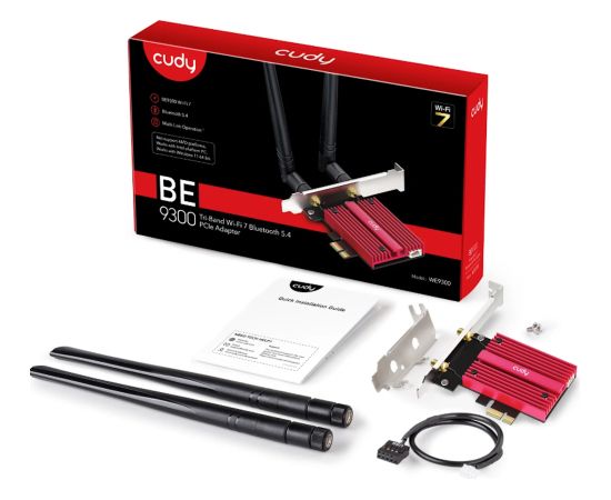Cudy BE9300 WiFi 7 Bluetooth 5.4 PCIe BE200 Tri Band Antenas Melns