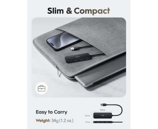 Cudy UH40A USB-A uz 4-Portu USB 3.0 Hub 5Gbps Datu tikai Plastmasa Kompakts Melns