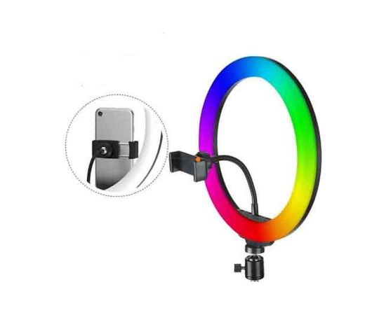 Elight RGB12 31cm 2in1 Baltais un Krāsainais RGB LED Gaismas Gredzens ar Viedtālruņa Turētāju + BT Tālvadības Pults Melns