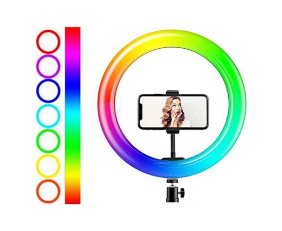 Elight RGB12 31cm 2in1 Baltais un Krāsainais RGB LED Gaismas Gredzens ar Viedtālruņa Turētāju + BT Tālvadības Pults Melns