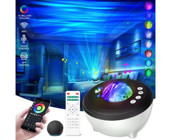Elight J1 Aurora zvaigžņu projektors ar skaņām & Bluetooth skaļruni Smart Wi-Fi Aplikācijas / pukts vadību Balta