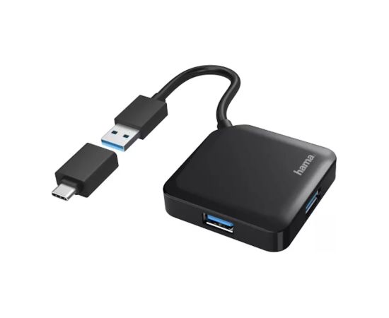 Hama USB 3.0 Hub 4x USB-A Ports ar USB-C Adapteri Kompakts Dizains