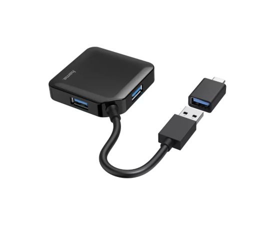 Hama USB 3.0 Hub 4x USB-A Ports ar USB-C Adapteri Kompakts Dizains