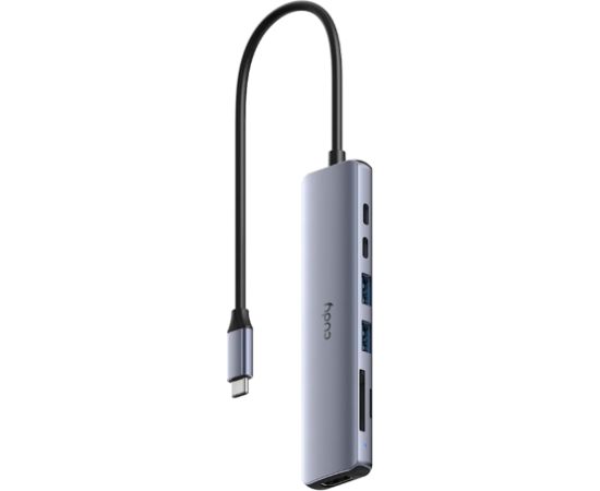 Cudy UH407 PortMate USB-C 7-в-1 Хаб 4K 60Hz HDMI USB-C PD USB-A SD TF Алюминиевый Серый