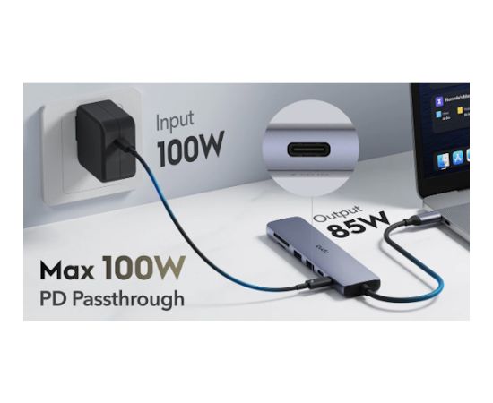 Cudy UH407 PortMate USB-C 7-в-1 Хаб 4K 60Hz HDMI USB-C PD USB-A SD TF Алюминиевый Серый