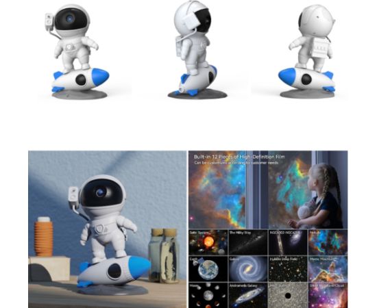 Elight J7 Rocket Astronout Reālistisks kosmosa 13 filmu sienu & griestu projektors / RBG krāsu nakts lampa Balta