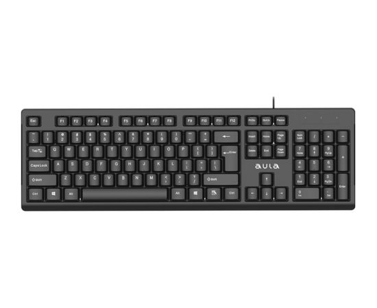 Aula AK205 Ergonomiska klusu taustiņu klaviatūra ar 104 pogām EN / RUS izkārtojums 1.5m USB Vads Melna