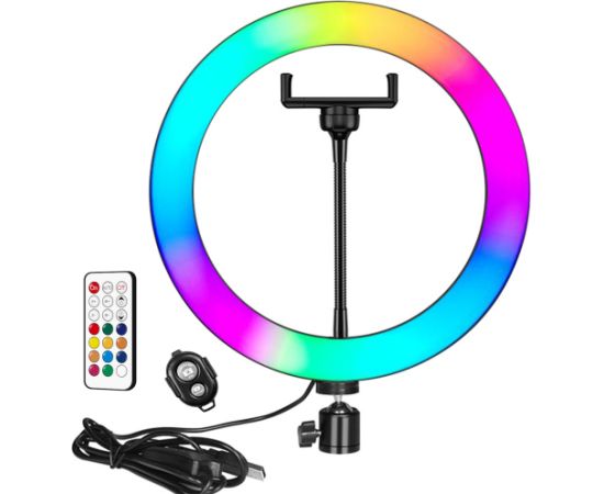 Elight RGB18 45cm 2in1 Balta & Krāsu RGB LED Gaismas Gredzens ar Viedtālruņa Turētāju + BT Tālvadība Melns