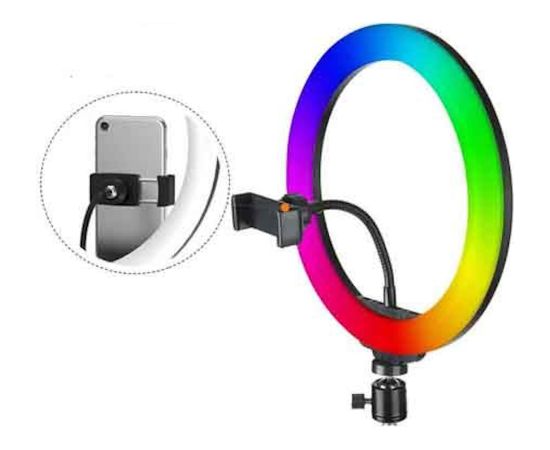 Elight RGB18 45cm 2in1 Balta & Krāsu RGB LED Gaismas Gredzens ar Viedtālruņa Turētāju + BT Tālvadība Melns