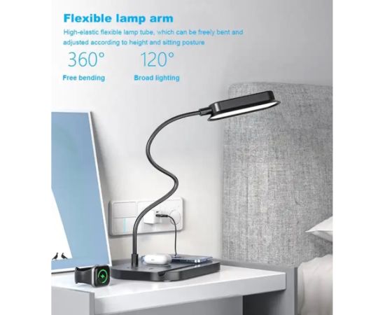 Elight T8 5W Настольная флекси лампа с 15W Беспроводной зарядкой и держателями для Телефона / Часов / наушников Белый