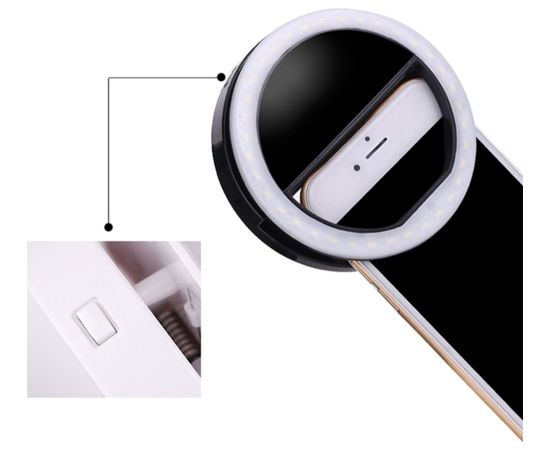 Elight CL1 Poratīvs Ceļojumu Telefona Klipša fiksācijas Led gaismas gredzens perfektam selfie ar batereju Melns