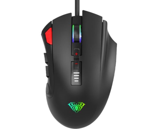 Aula H512 RGB apgaismojuma Pīta vada Spēļu Optiskā pele 12 programmējamas pogas 400-5000dpi Melna