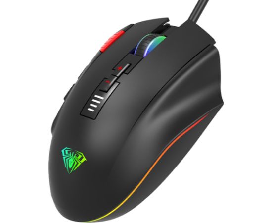 Aula H512 RGB apgaismojuma Pīta vada Spēļu Optiskā pele 12 programmējamas pogas 400-5000dpi Melna