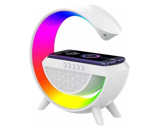 Elight G formas skaļruņa lampa ar RGB LED apgaismojumu un bezvadu viedierīču uzlādes ierīci balts