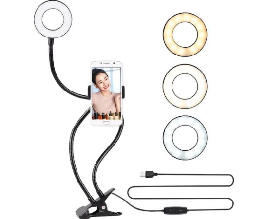 Elight TF Galda Klipša Live Stream Selfie 11cm Gredzens LED Gaismas gredzens 30cm Tālruņa Turētājs Melns